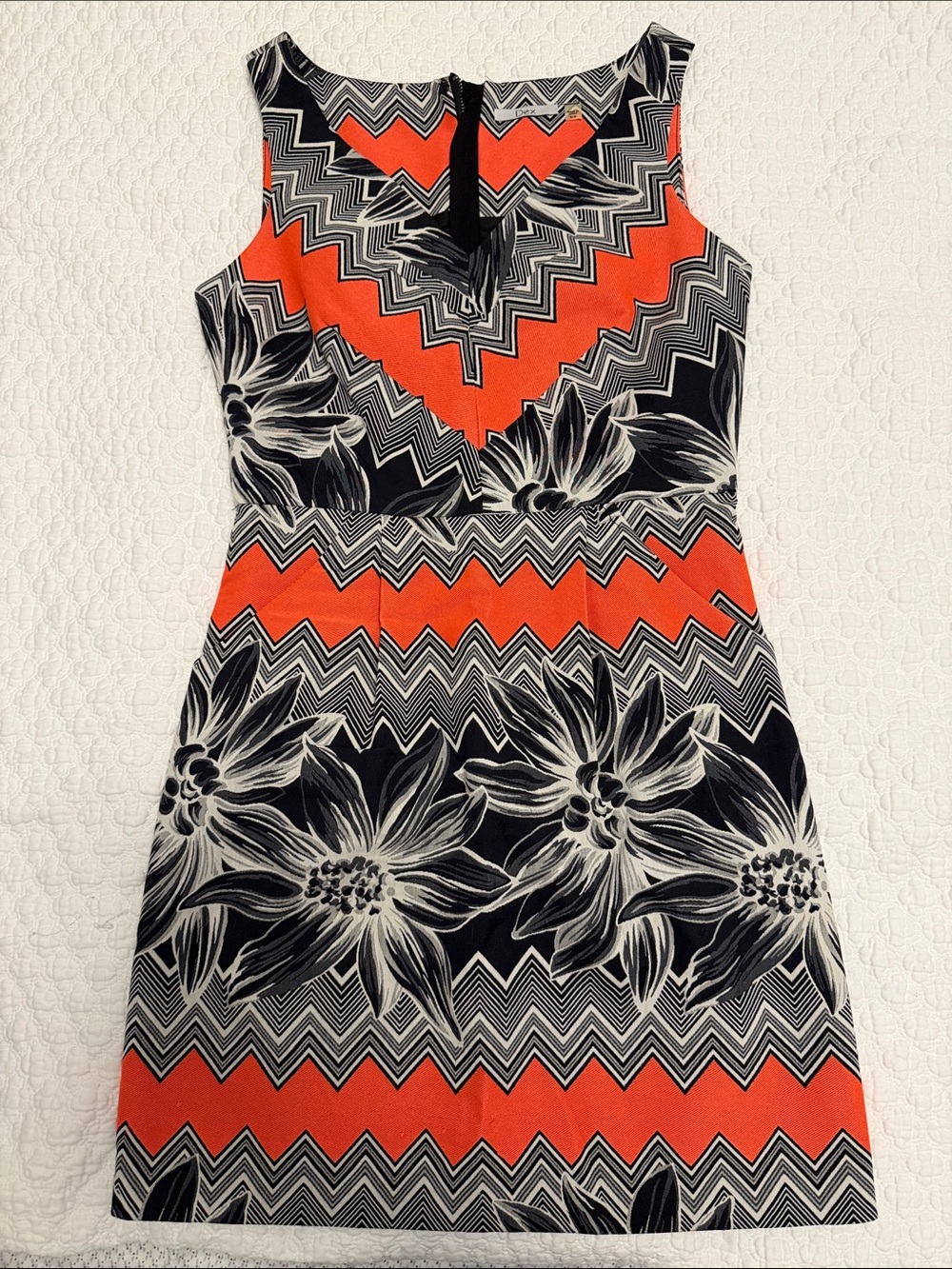 Dex Sleeveless Midi Dress in Black, White & Orange